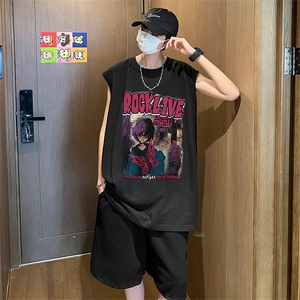 直播品质美式宽松纯棉背心无袖t恤短裤大码两件套套装TZ73-P58,征途2无极套装搭配图片