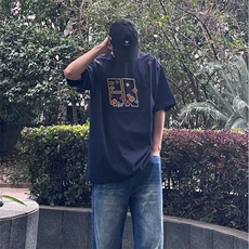 万针全刺绣工艺高品质260克双纱纯棉美式高街短袖T恤特P33，男装T恤，电商A486-1