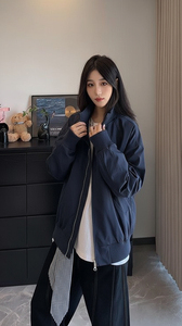 现货 26春装美拉德立领飞行夹克纯色复古廓形高街棒球服外套图片