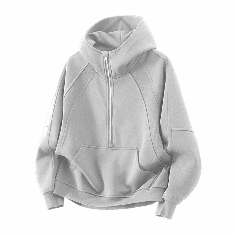 抖音得物二开美式重磅宽松结构拉链设计防风高领连帽卫衣外套W76，男装卫衣，电商A486-1