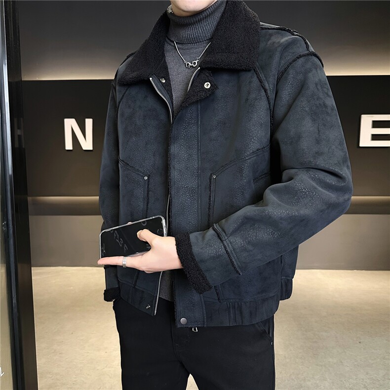 皮毛一体外套男冬季2025新款加绒加厚美式皮夹克A313-25B696-P185,男装夹克,电商A313