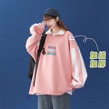 中性秋季潮流字母印花撞色条纹宽松卫衣B203JRP55控78加绒P65，男装卫衣，A247A