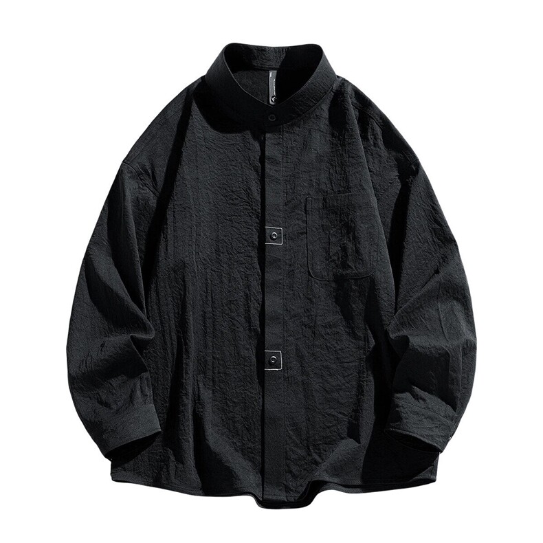 2025春夏新款男士新中西立领衬衫仿棉麻褶皱宽松外套,男装衬衫,星座1206（原A206）