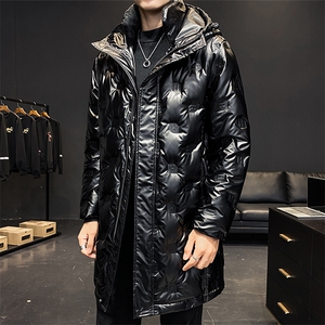 白鸭绒羽绒服男中长款连帽亮面羽绒服男保暖加厚外套男YR33-P130图片