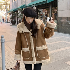卡其色连帽加厚皮毛一体外套2C032877P185K268，女装棉衣/棉服，2C032