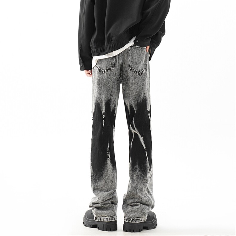 美式高街ins秋季复古水洗百搭直筒微喇牛仔裤B315-K115-特p40控78，男装休闲裤，电商B315