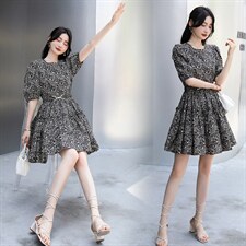 【现货】碎花纯棉小个子连衣裙高腰显瘦a字裙2024年夏季新款，女装连衣裙，美沁