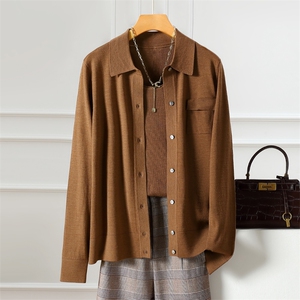 女士秋冬精纺POLO领羊毛开衫羊毛图片