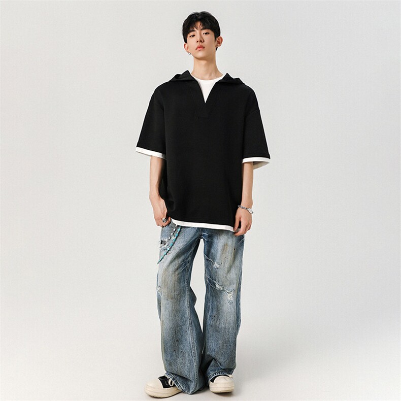 现货大码夏季高级感短袖T恤假两件设计225-2-6623-P40控58,男装T恤,星座225-2