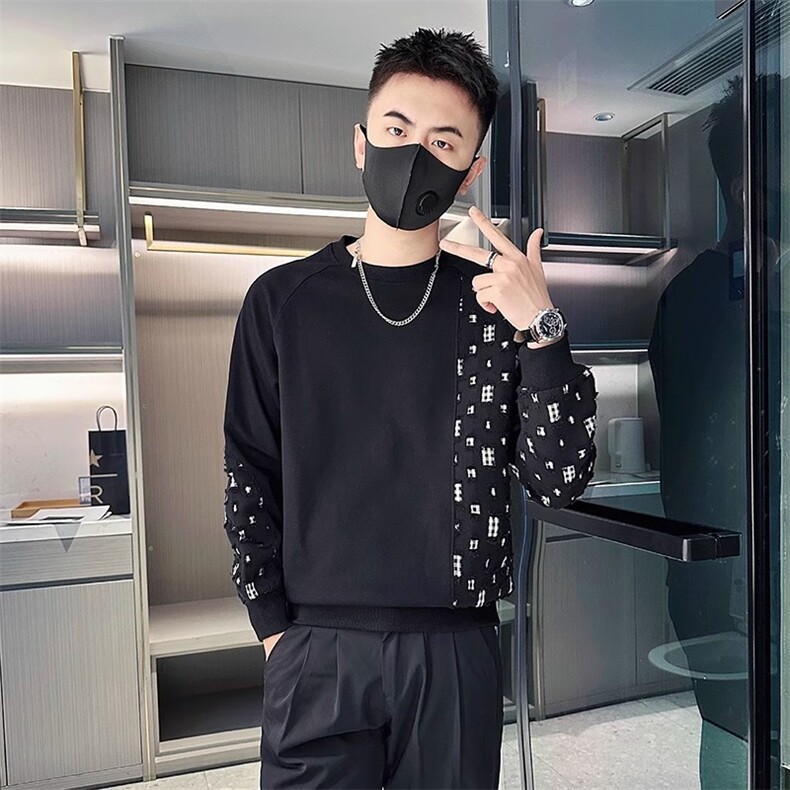 春秋季卫衣男士潮流拼接上衣2025新款修身设计感高级潮牌痞帅衣服,男装卫衣,星座1210-1