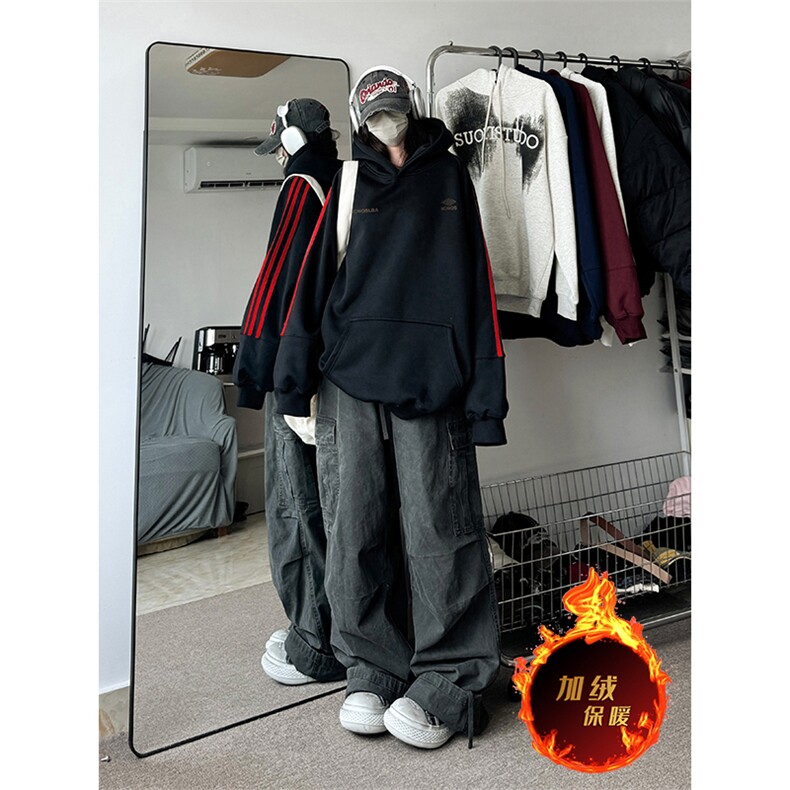 抖音得物供货提供视频秋冬重磅美式宽松织带连帽卫衣2307,男装卫衣,电商A486