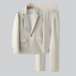 新款男士秋季宽松休闲港风西服套装衣服+裤子XZ809-P150图片