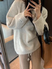 2025圆领秋冬加厚宽松显瘦针织衫，女装针织衫/毛衣，东正羊绒