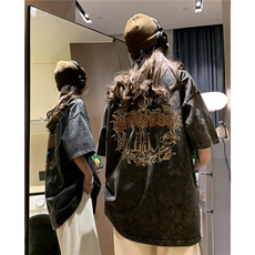 中性2026夏装水洗做旧复古短袖T恤男女装美式潮牌夏季半袖S177P38，男装T恤，电商A233-1
