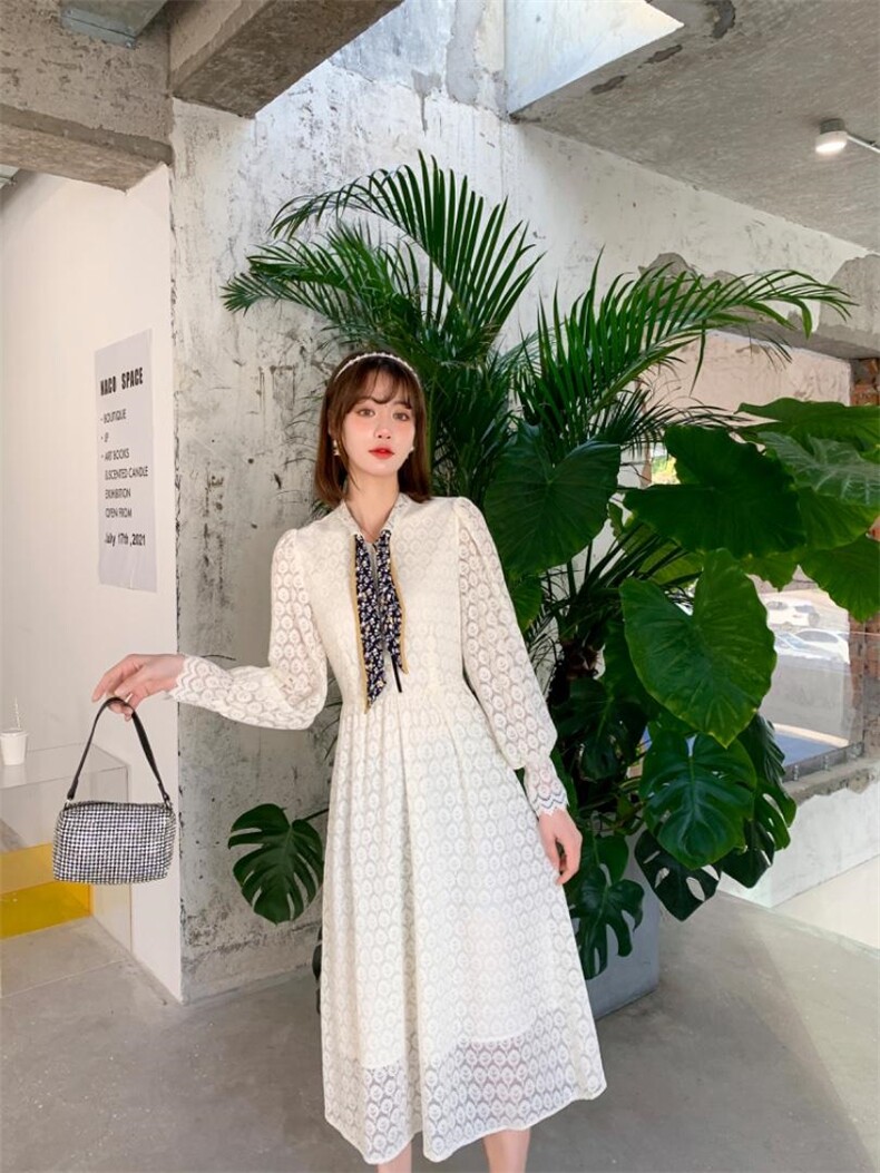 秋季新款韩版时尚修身显瘦气质高雅淑女连衣裙，女装连衣裙，荷塘月色