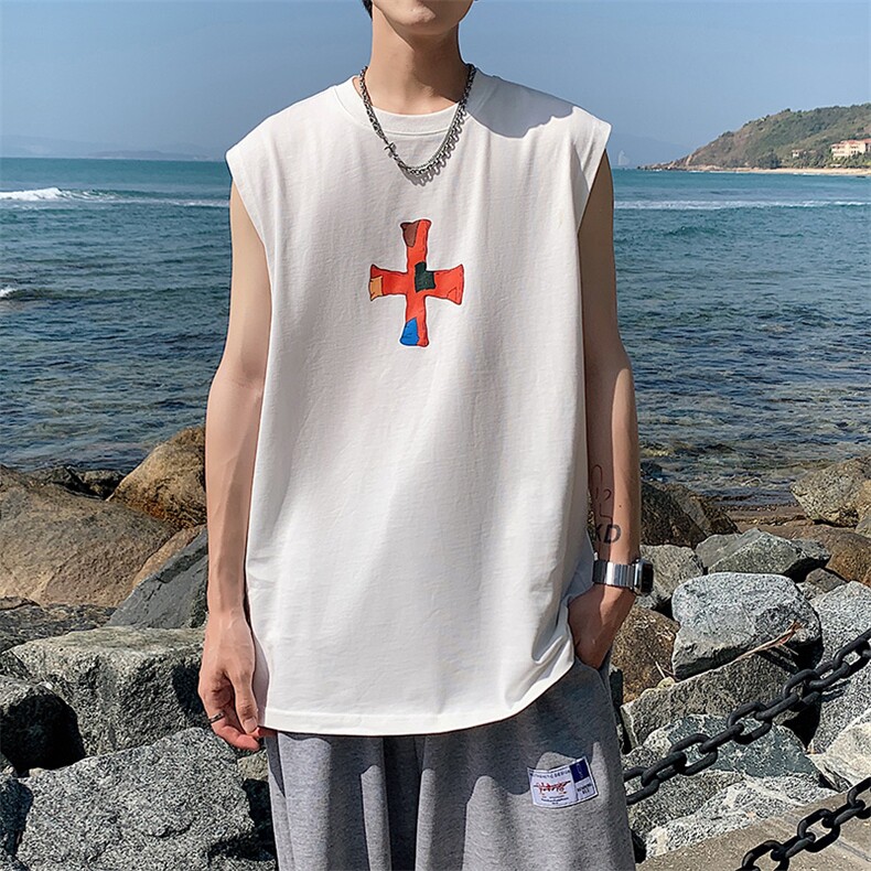 夏季港风t恤男宽松大码纯棉运动背心坎肩潮牌无袖BX011P27,男装背心/马甲,星座1204-3