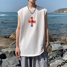 夏季港风t恤男宽松大码纯棉运动背心坎肩潮牌无袖BX011P27，男装背心/马甲，星座1204-3