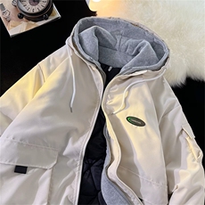 假两件加厚连帽棉衣男秋冬季潮牌宽松机能工装棉服外套MY938-P99，男装棉衣，星座1008-1