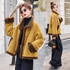 2025年冬季休闲风皮毛一体麂皮绒羊羔毛短装新款，女装羊羔毛/颗粒绒，依如秀(原杭风阁)