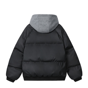 白底 美式假两件pu皮短款棉服男款冬季加厚工装棉袄连帽外套特P85图片