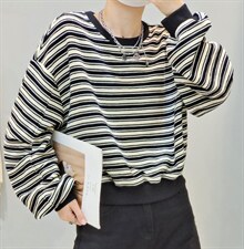 【现货】韩版通勤风休闲针织条纹卫衣，女装卫衣/绒衫，那简