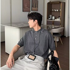 2025夏季新款男装潮牌设计感纽扣Polo针织宽松休闲百搭高级感上衣，男装针织衫/毛衣，星座506A