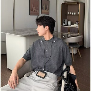 2025夏季新款男装潮牌设计感纽扣Polo针织宽松休闲百搭高级感上衣图片