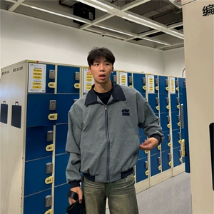 A727-P54 美式黑白千鸟格纹短外套男秋季新款上衣运动休闲夹克图片