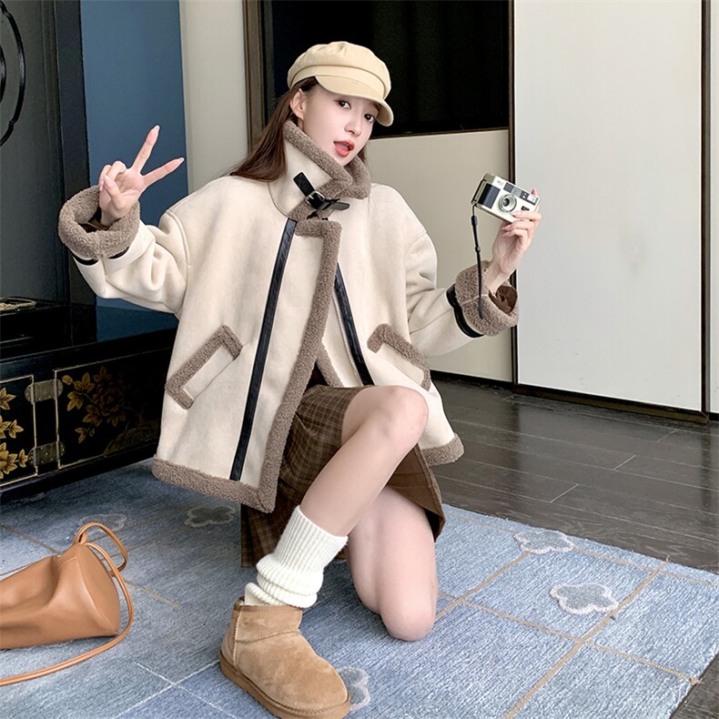 2023年冬季新款羊羔毛短外套B190-82518-P195-K296，女装羊羔毛/颗粒绒，一九零