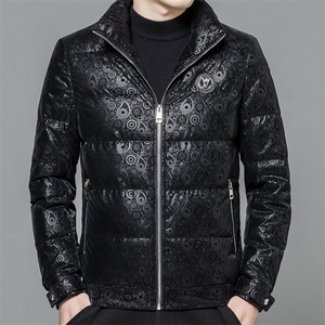 新款男士立领休闲羽绒服冬季加厚保暖白鸭绒外套中年宽松休闲上衣图片