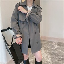 袖子拼格风衣，补单，女装风衣，麦缇诺