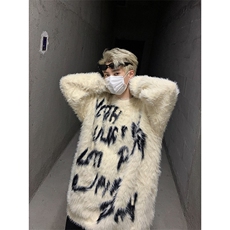 复古秋冬氛围感马海毛撞色套头毛衣男女慵懒字母提花毛衫MY110，男装针织衫/毛衣，星座1116A-1（原606A）