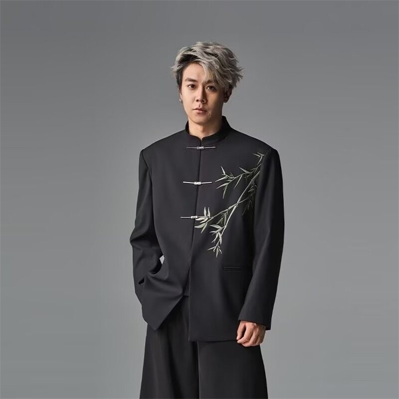 W9277-P63网图现货春季新款新中式立领西服结婚垫肩风外套,男装西服,星座1608-2