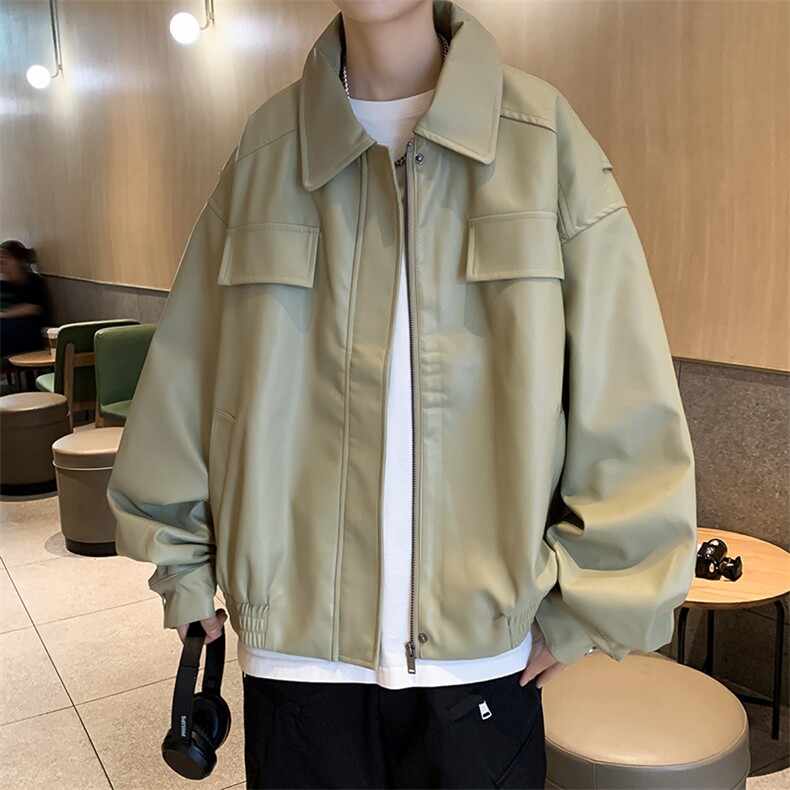 Wt371-P60美式机车风宽松型皮衣夹克图片