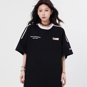 美式高街字母印花肩条女T恤2026夏三杠短袖宽松情侣体恤ST680-P38图片