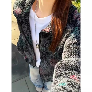 cleanfit彩色格子开衫款冬季高级翻领毛茸外套痞帅情侣上衣图片