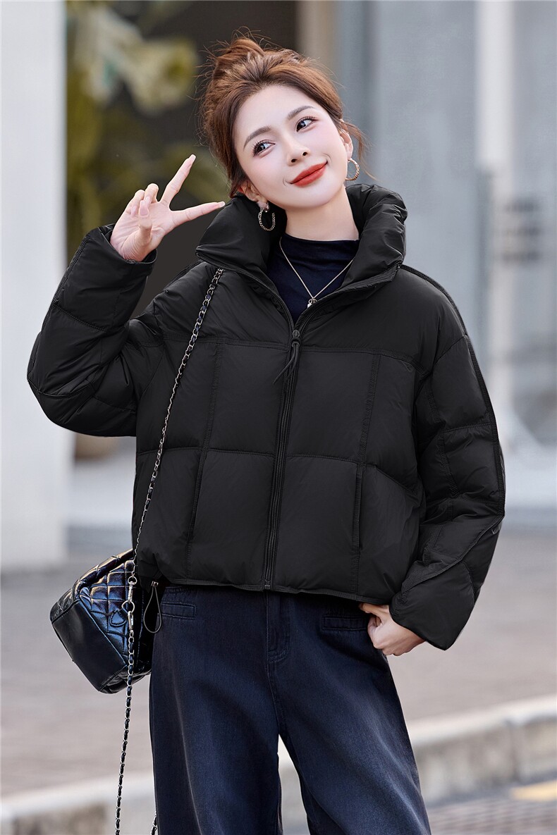 2025冬装新款简约时尚休闲高领白鸭绒羽绒服,女装羽绒服,歌伊格美