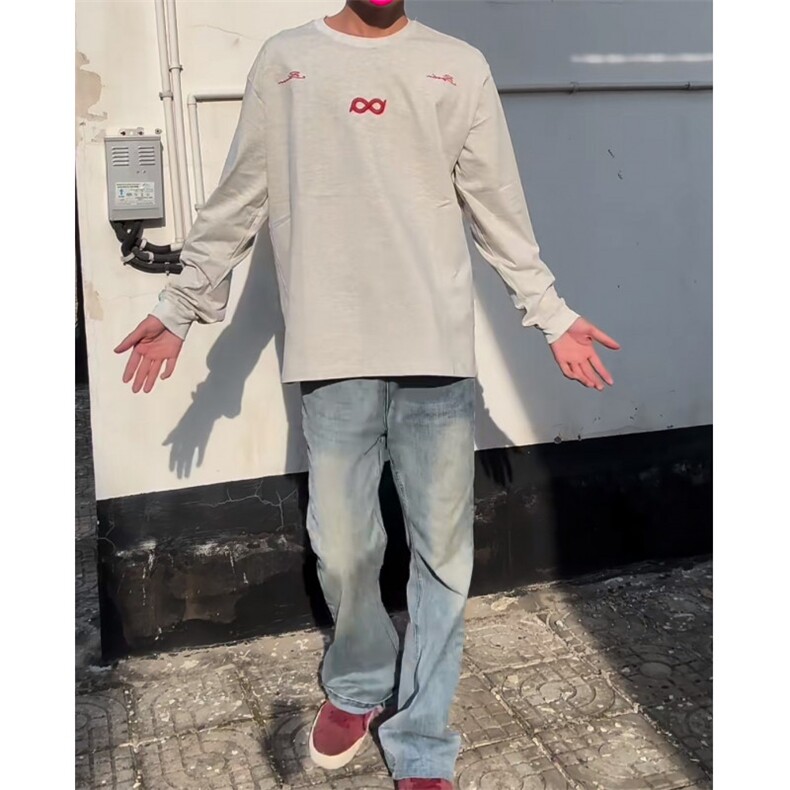 断开刺绣长袖T恤男女同款春秋季美式休闲宽松打底圆领上衣T1011,男装T恤,星座601-1