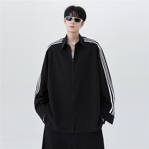 现货 美式条纹衬衫男拼接三条杠长袖衬衫可二开CS22-P48图片