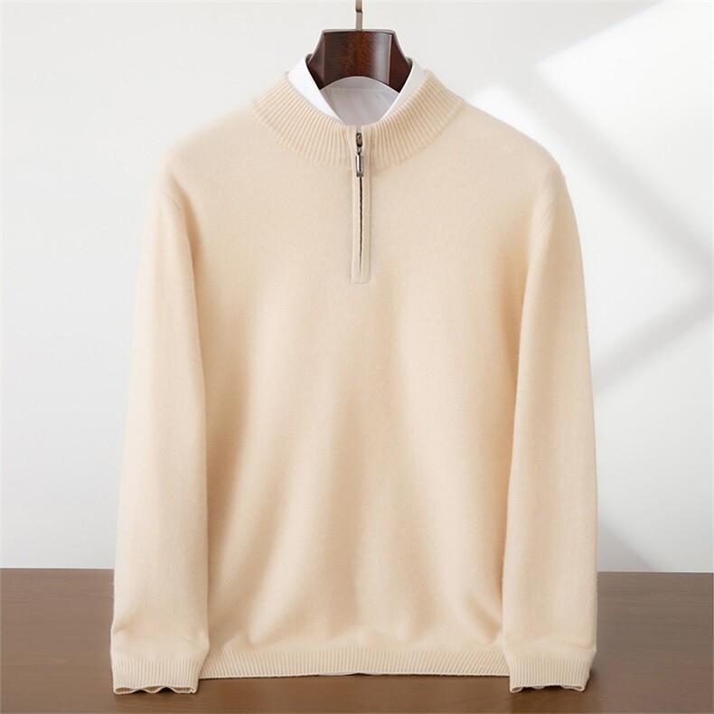 2025年秋季平面拉链半高领时尚百搭通勤简约休闲，男装羊绒套衫，蜜暖羊