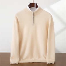 2025年秋季平面拉链半高领时尚百搭通勤简约休闲，男装羊绒套衫，蜜暖羊