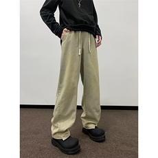 复古黄泥染牛仔裤男春秋vibe微喇高街直筒青少年休闲裤子~NK6047，男装牛仔裤，星座601-2