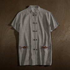 棉麻男士唐装上衣中式男短袖衬衫汉服居士服加肥大码1806-1款，男装衬衫，星座802