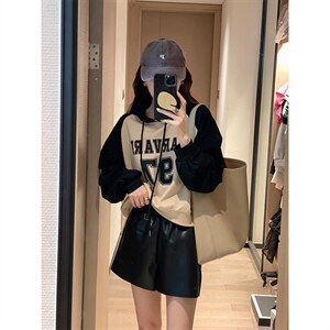 小个子撞色连帽字母卫衣2022秋季新款韩版时尚宽松运动数字上衣女图片