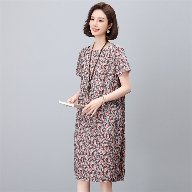 现货2025年夏季时尚减龄印花文艺优雅连衣裙,女装连衣裙,依恋蒂丝