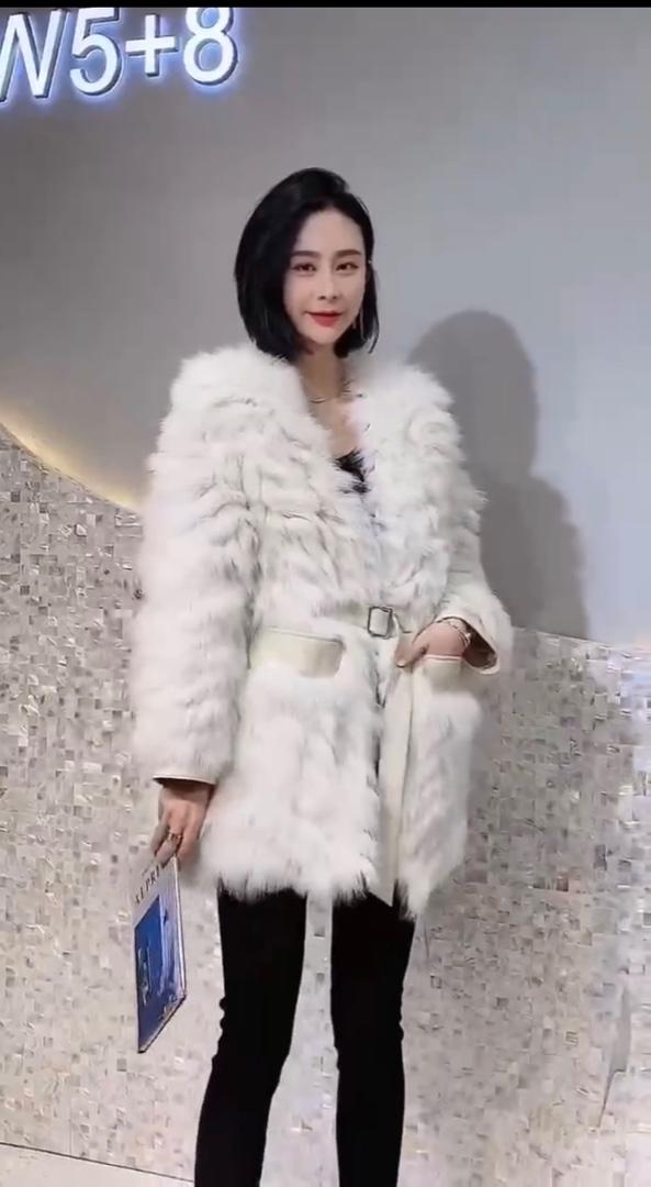 洋气拼皮腰带狐狸毛编织皮草外套,女装皮草,L·H·X