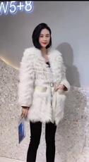 洋气拼皮腰带狐狸毛编织皮草外套，女装皮草，L·H·X