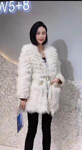 洋气拼皮腰带狐狸毛编织皮草外套图片