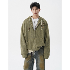 美式复古设计感针织连帽外套男女小众慵懒卫衣开衫潮牌WY21P78，男装卫衣，电商D206-1