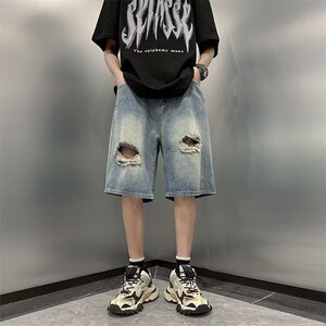 破洞牛仔短裤男夏季高街直筒裤宽松休闲五分裤子 网图 DT1726-P36图片